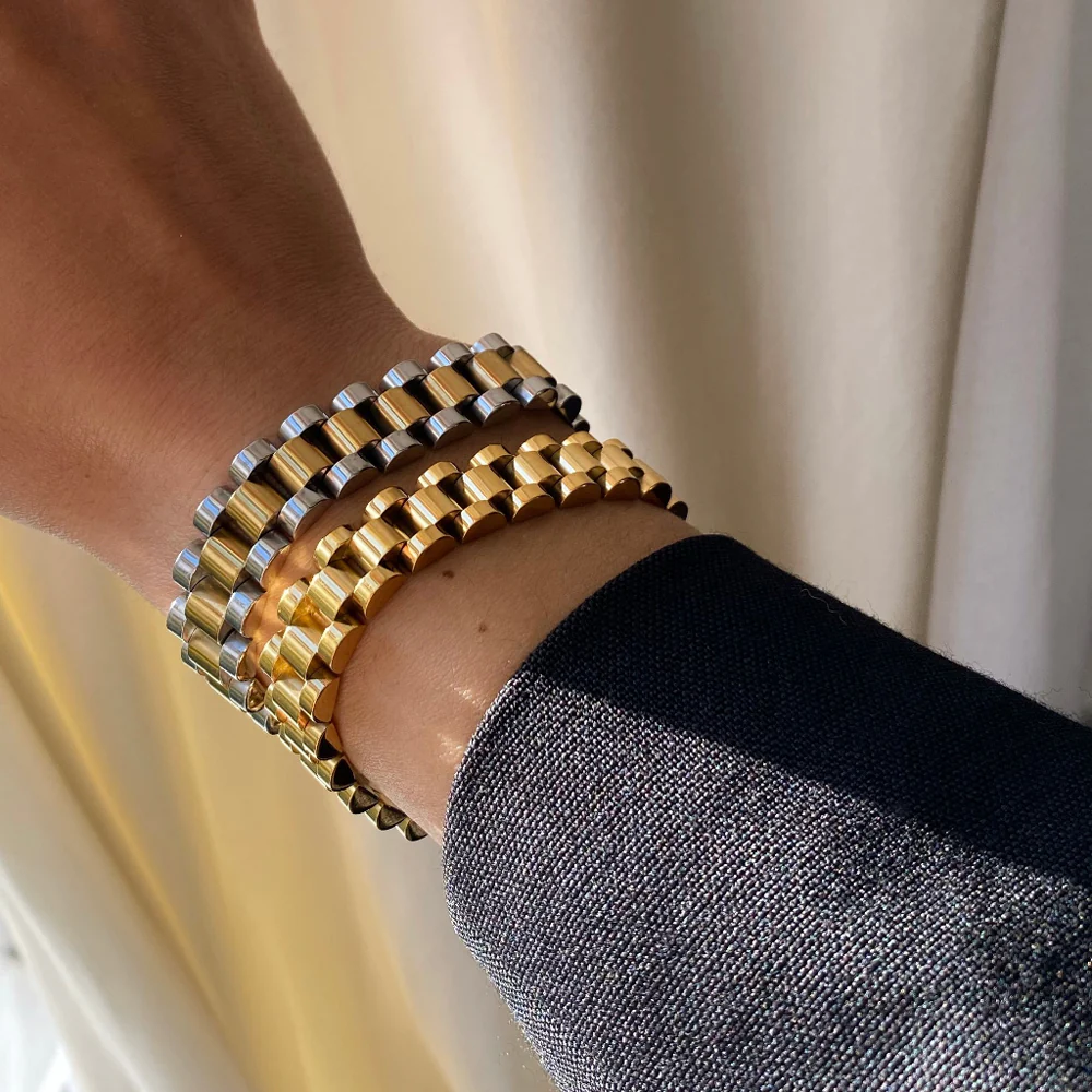 Anisa Sojka - Silver  Gold Chunky Watch Band Bracelet - Image 3