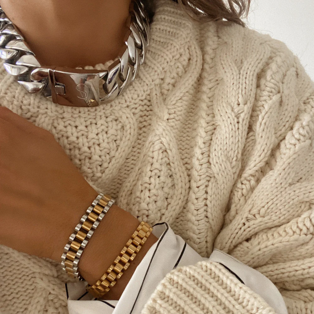 Anisa Sojka - Silver  Gold Chunky Watch Band Bracelet - Image 4