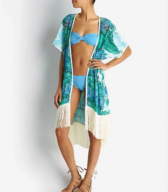 ATHENA PROCOPIOU Blue/Green Fringe Kimono - Image 4