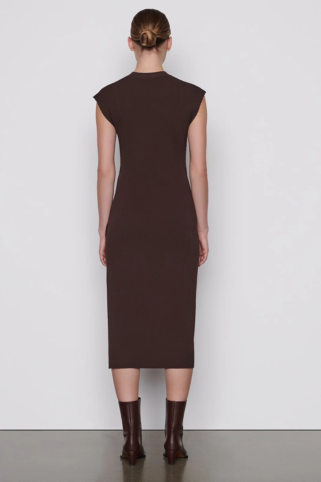 FRAME - Cap Sleeve Rib Dress Mahogany - Image 4