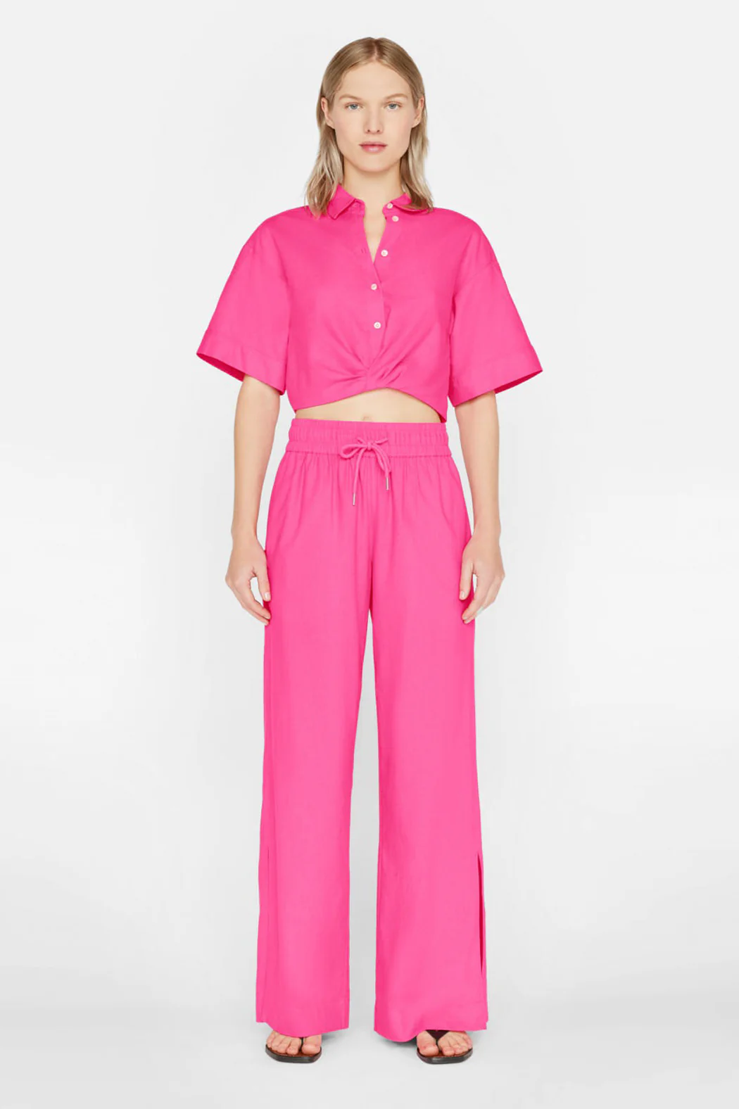 Frame - Cropped Twist Front Shirt in Flamingo - Image 2