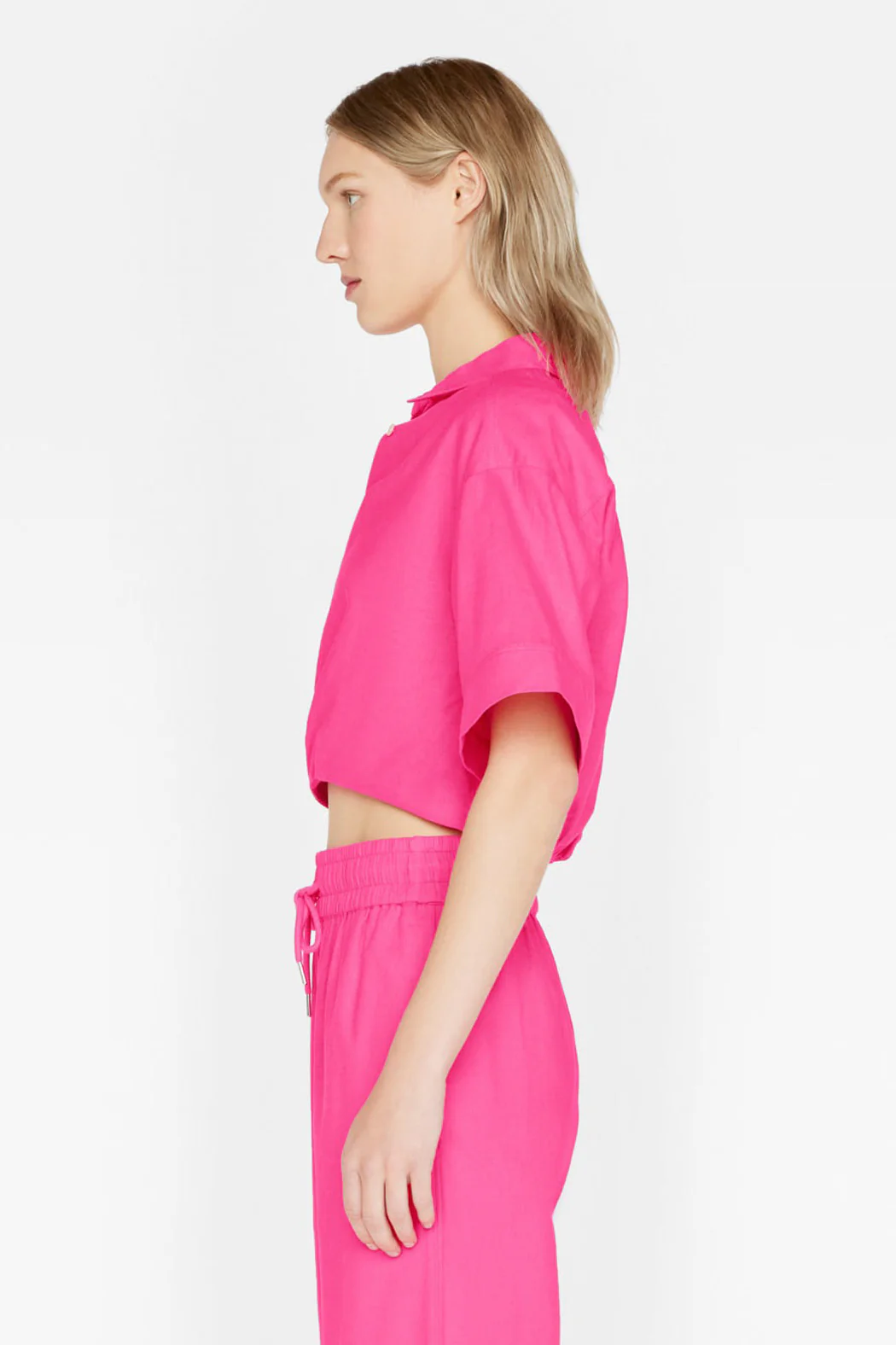 Frame - Cropped Twist Front Shirt in Flamingo - Image 3