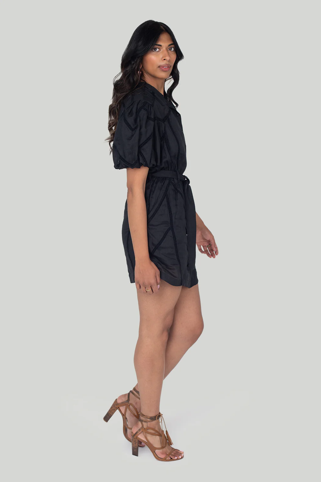 Frame - Inset Lace Puff Sleeve Dress - Image 4