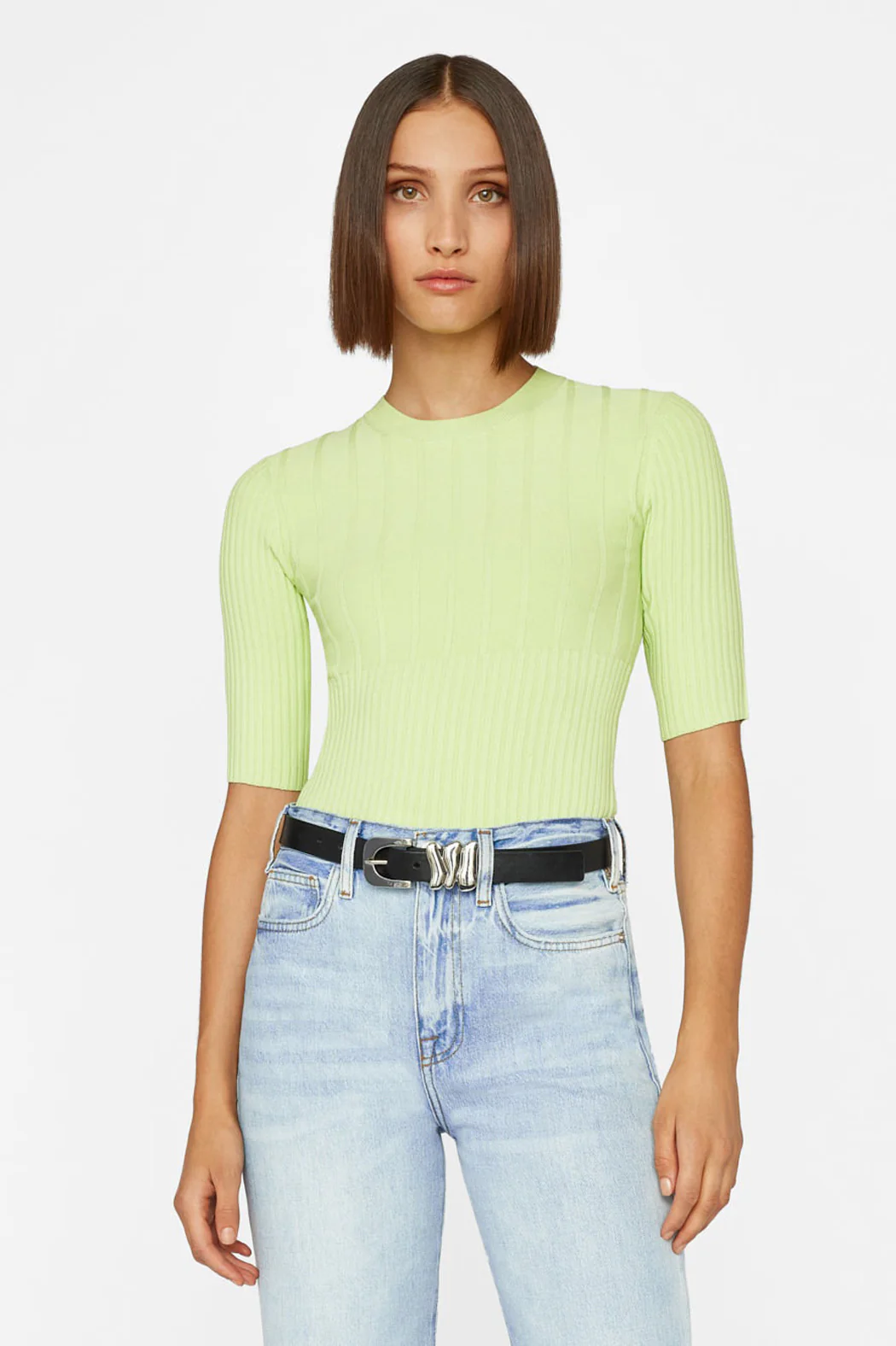 Frame - Mixed Rib Sweater in Bright Lime