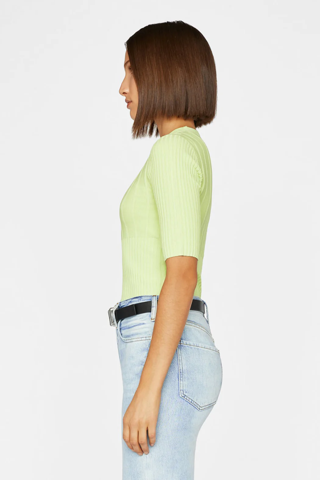 Frame - Mixed Rib Sweater in Bright Lime - Image 3