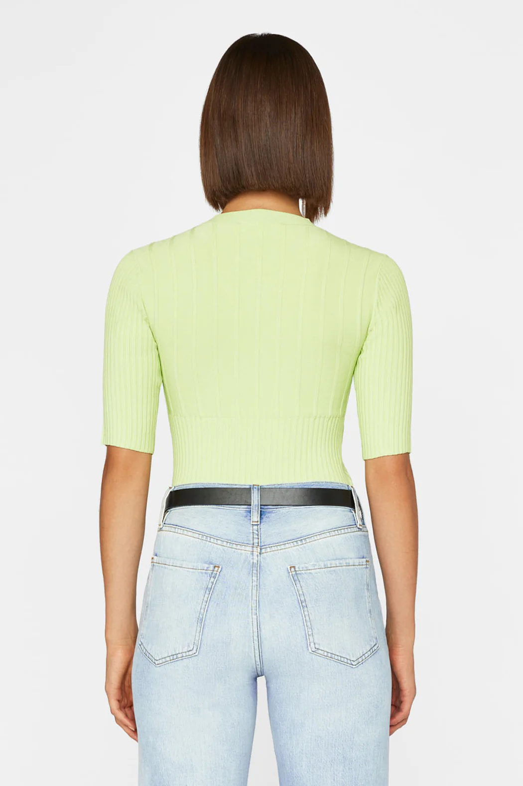 Frame - Mixed Rib Sweater in Bright Lime - Image 4