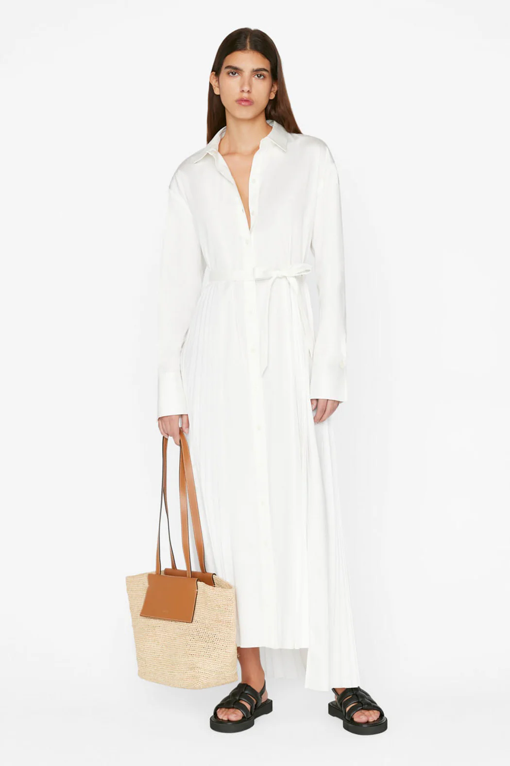 Frame - Pleated Inset Maxi Dress in Blanc - Image 2