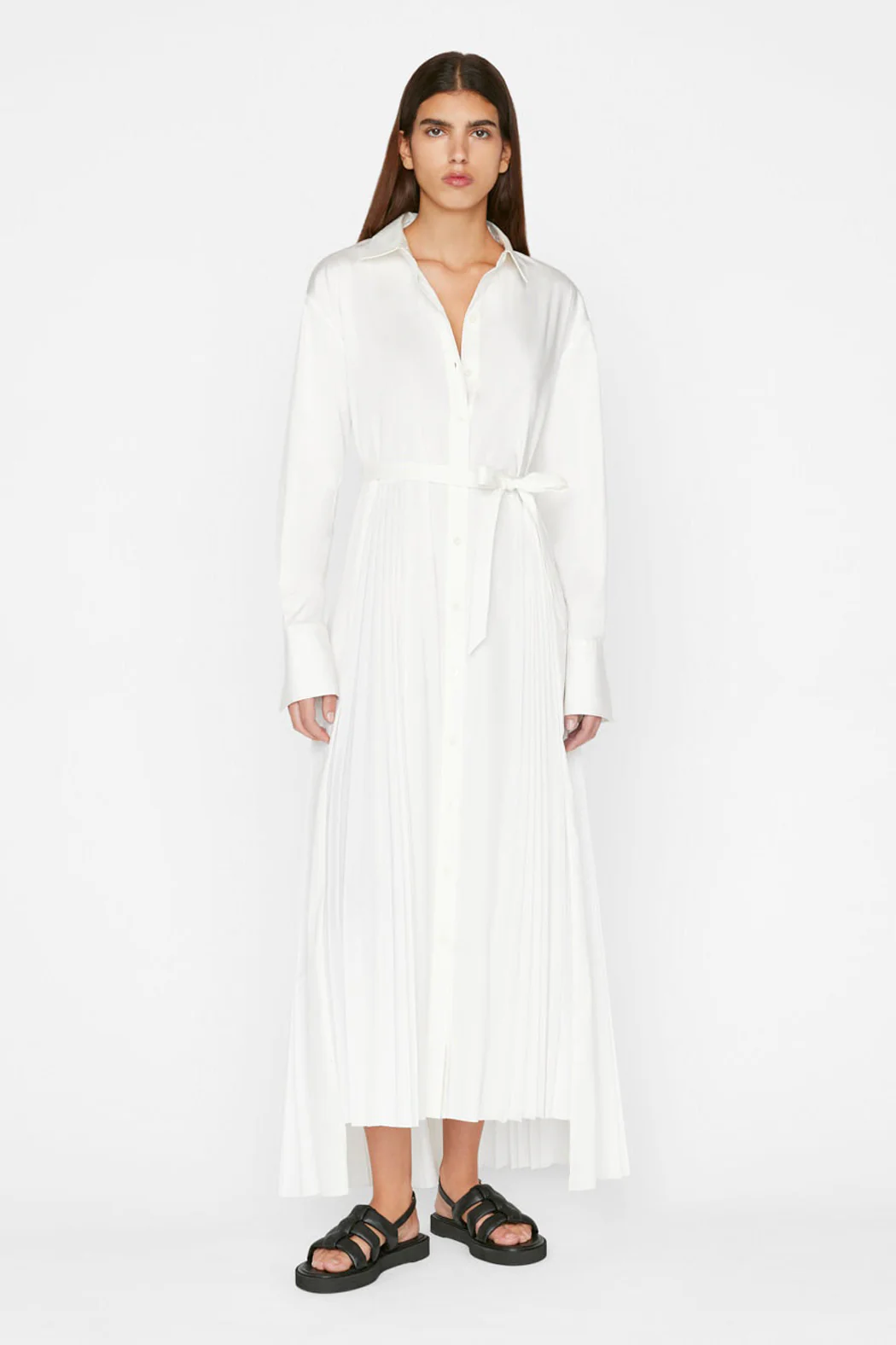 Frame - Pleated Inset Maxi Dress in Blanc - Image 3