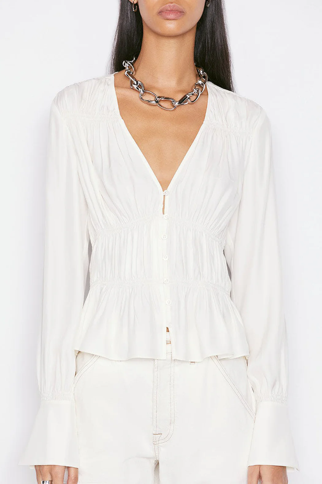 Frame - Ruched V Neck Blouse - Image 3