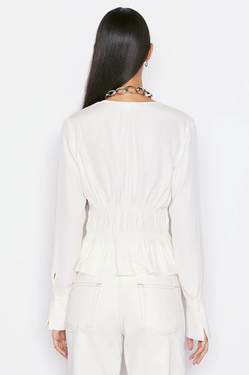 Frame - Ruched V Neck Blouse - Image 4