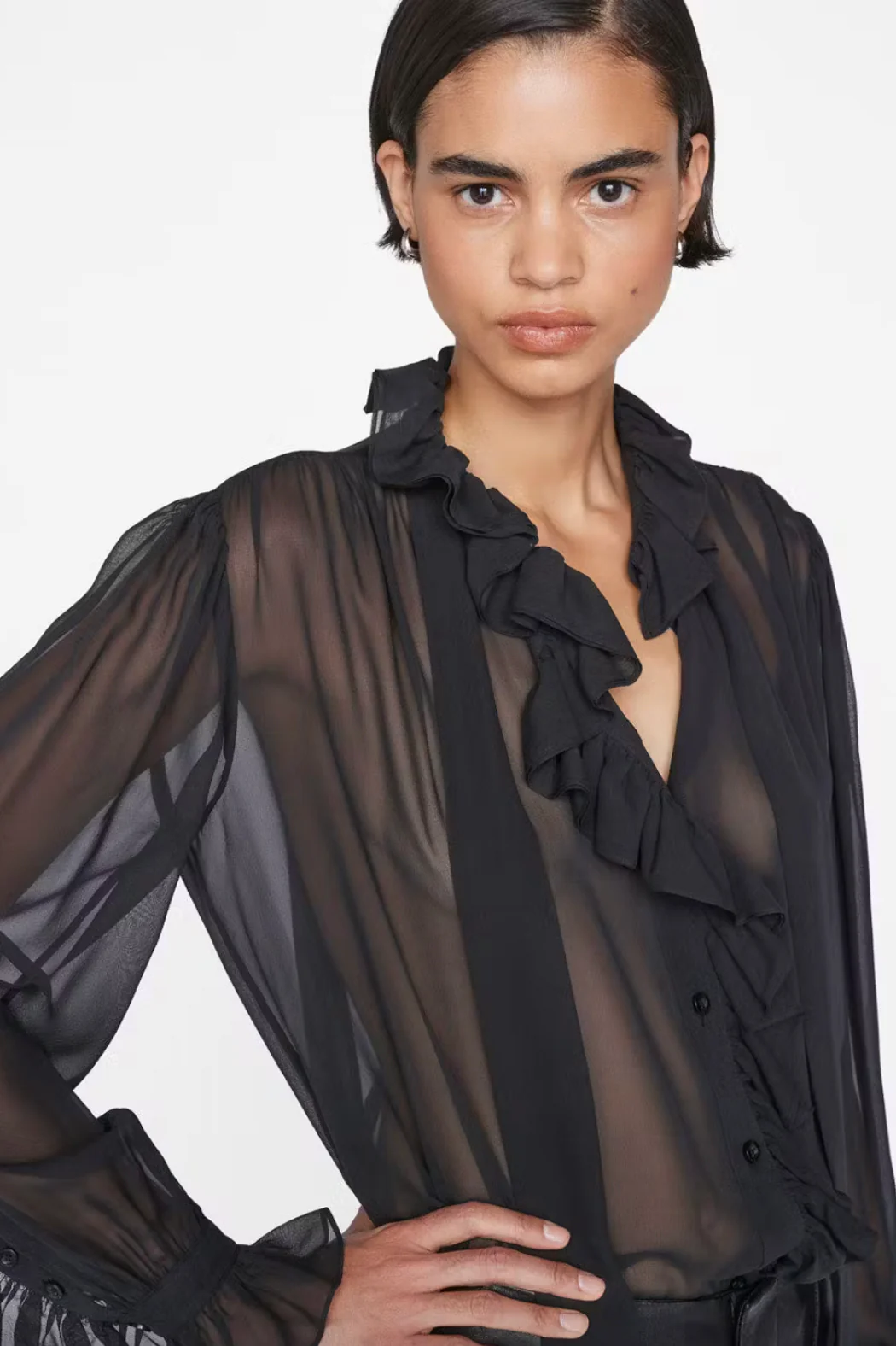 Frame - Ruffle Front Button Up Shirt - Image 6