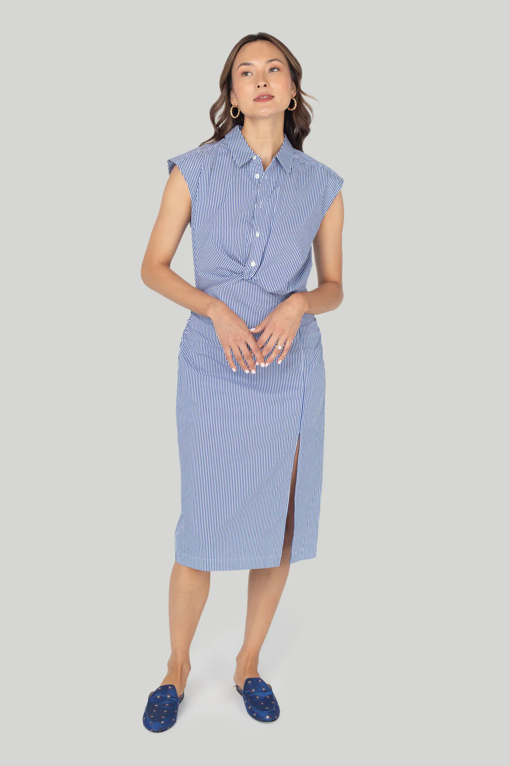 Frame - Sleeveless Twist Dress in Blue Stripe - Image 2