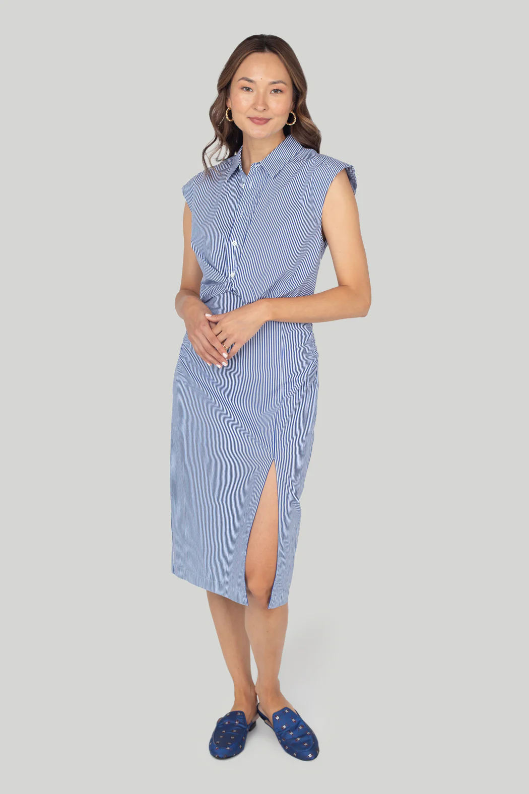 Frame - Sleeveless Twist Dress in Blue Stripe - Image 3
