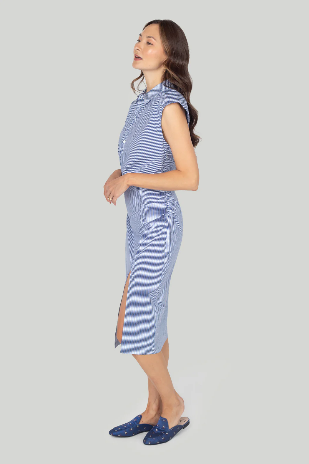 Frame - Sleeveless Twist Dress in Blue Stripe - Image 4