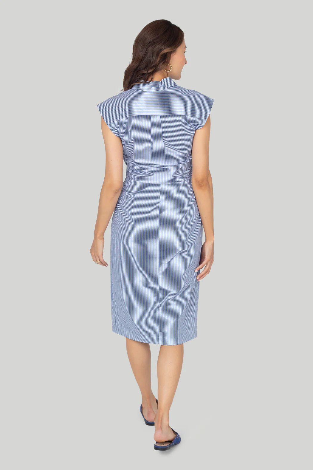Frame - Sleeveless Twist Dress in Blue Stripe - Image 6