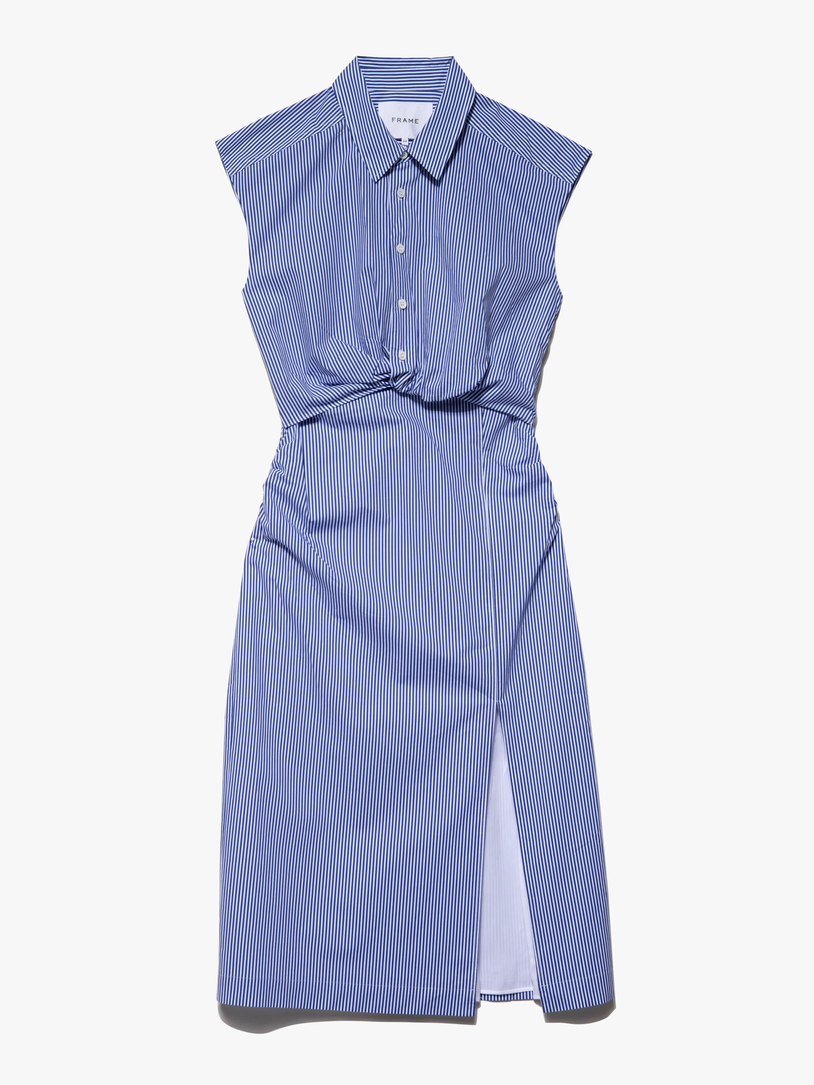 Frame - Sleeveless Twist Dress in Blue Stripe - Image 7