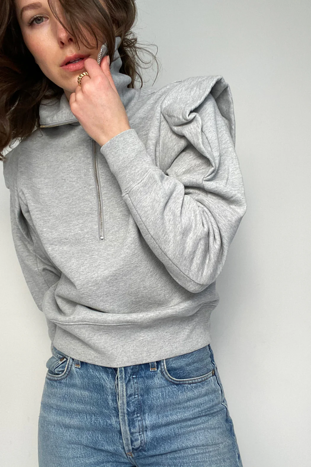 FRAME - Sporty Zip Sweatshirt Gris Heather - Image 10