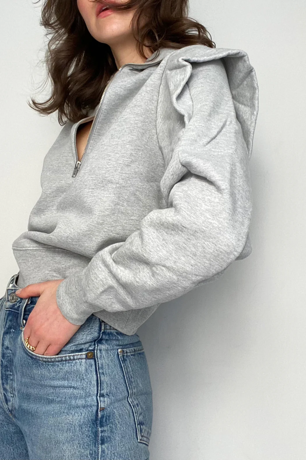 FRAME - Sporty Zip Sweatshirt Gris Heather - Image 11