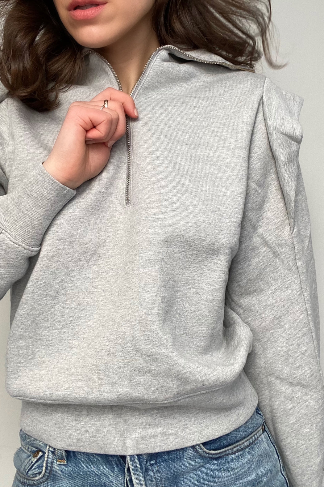 FRAME - Sporty Zip Sweatshirt Gris Heather - Image 13