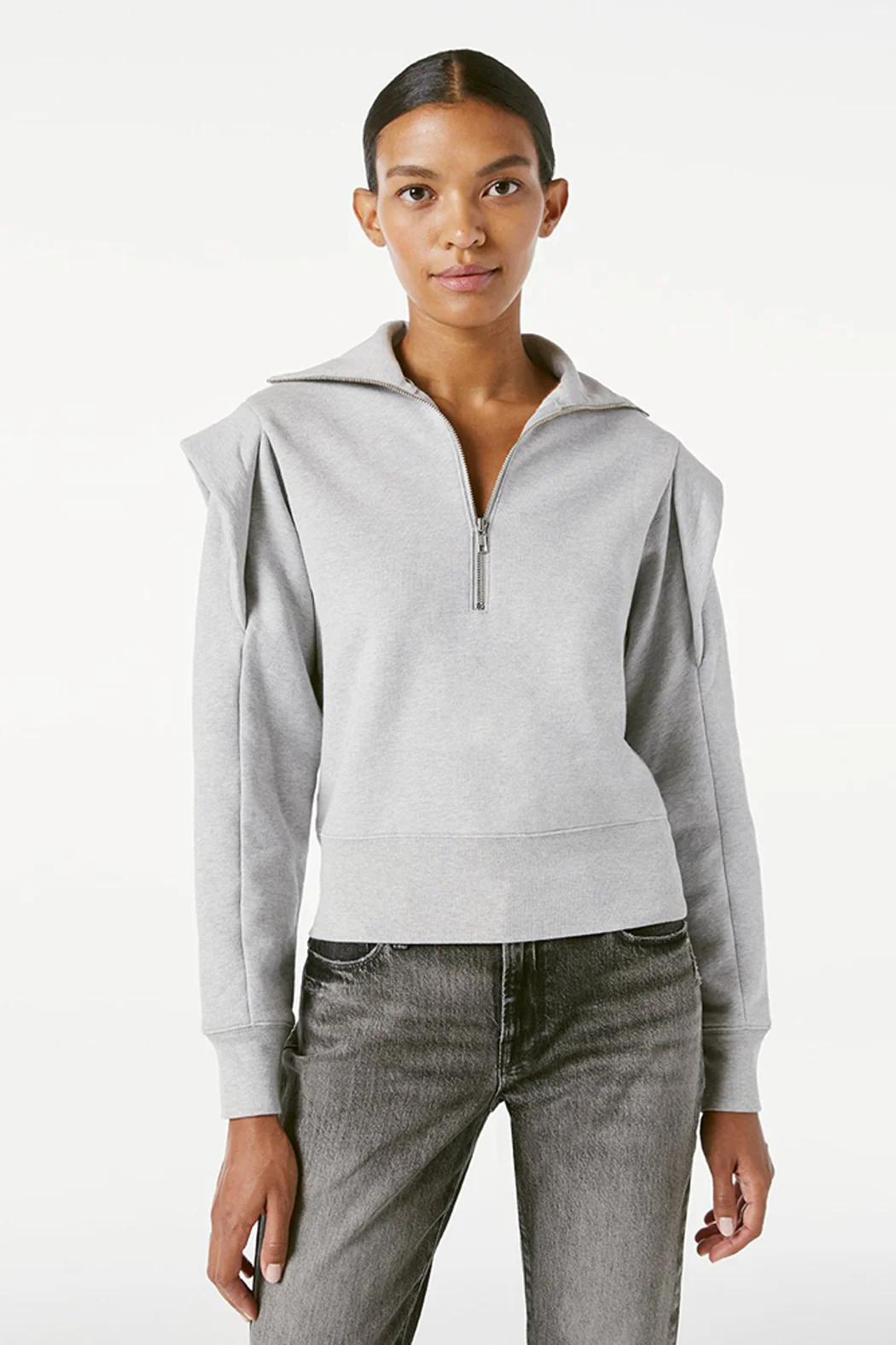 FRAME - Sporty Zip Sweatshirt Gris Heather - Image 3
