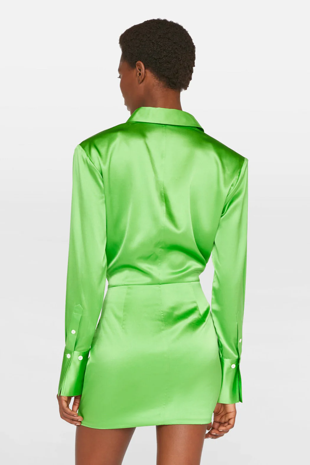 Frame - Strong Shoulder Mini Dress in Bright Peridot - Image 7