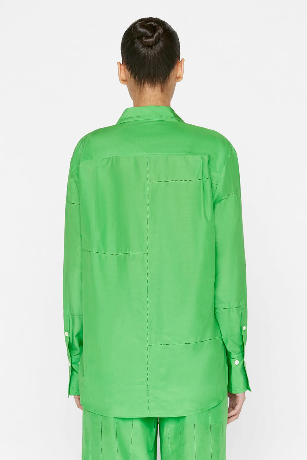 Frame - The Oversized Linear Lace Shirt in Bright Peridot - Image 4