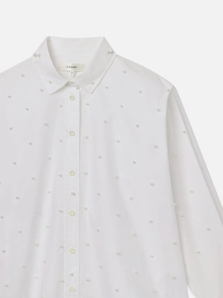 Frame - The Oversized Pearl Pocket Shirt in White - Image 4