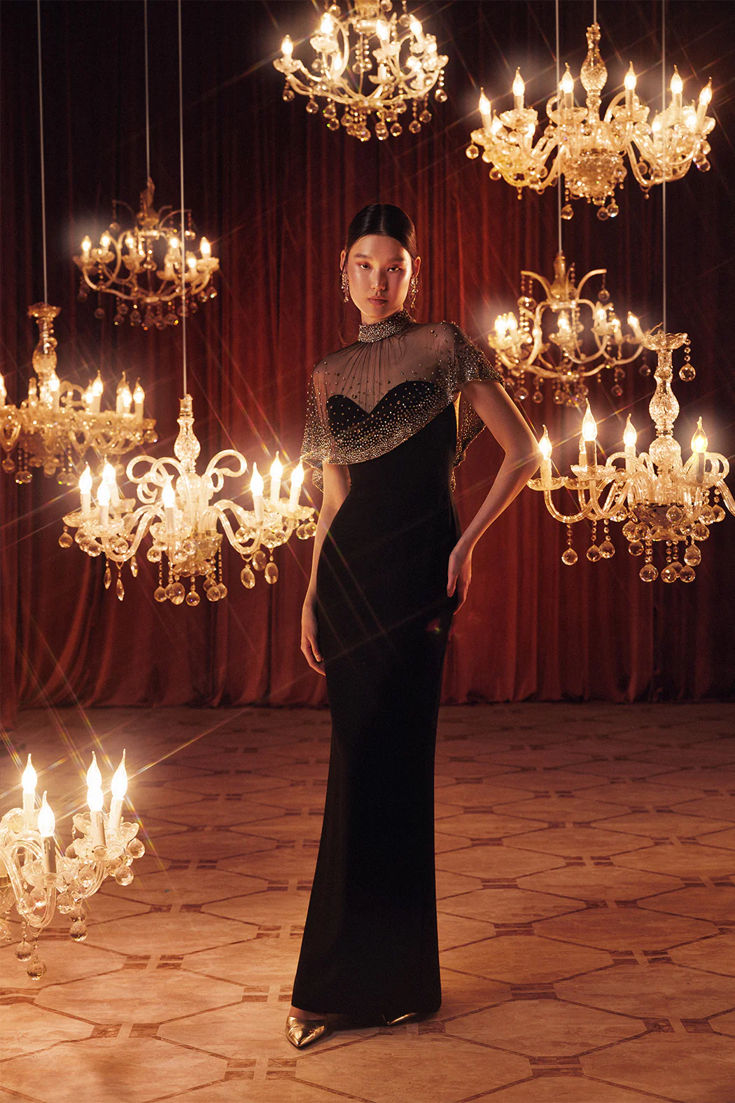 Gemy Maalouf - Beaded Tulle Crepe Dress in Black - Image 7