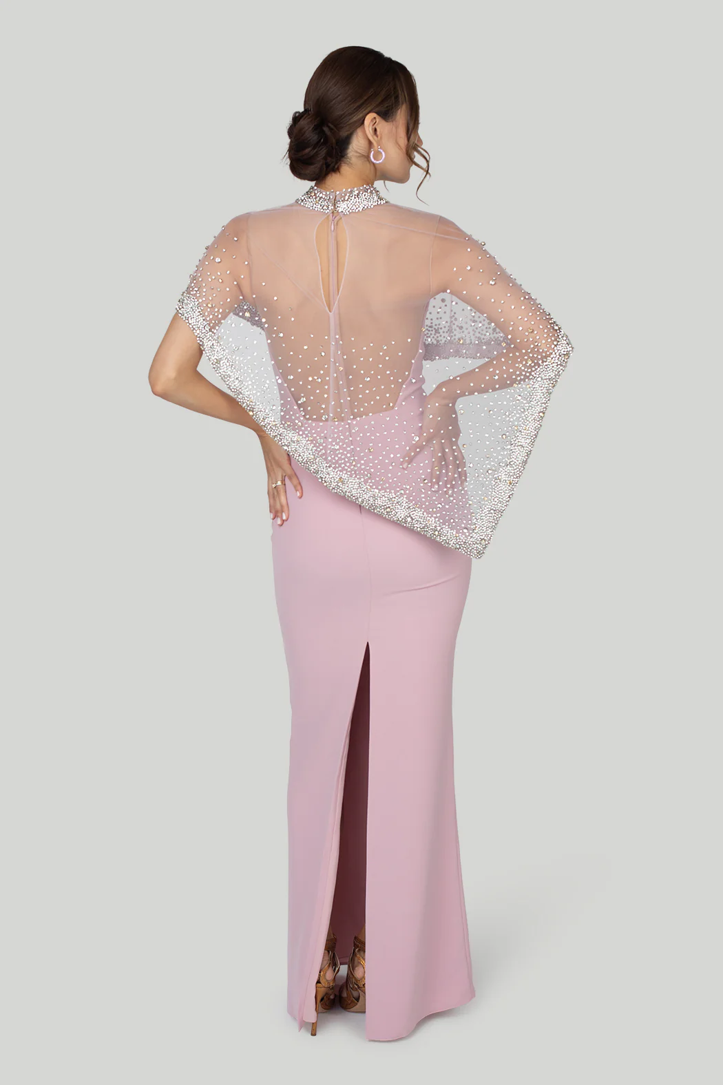 Gemy Maalouf - Beaded Tulle Crepe Dress in Pink - Image 3
