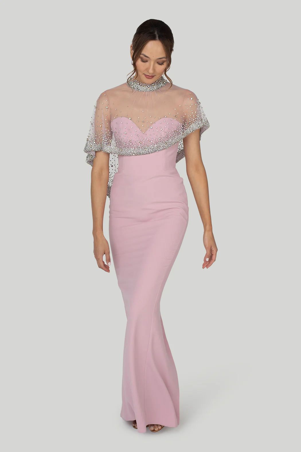 Gemy Maalouf - Beaded Tulle Crepe Dress in Pink - Image 4