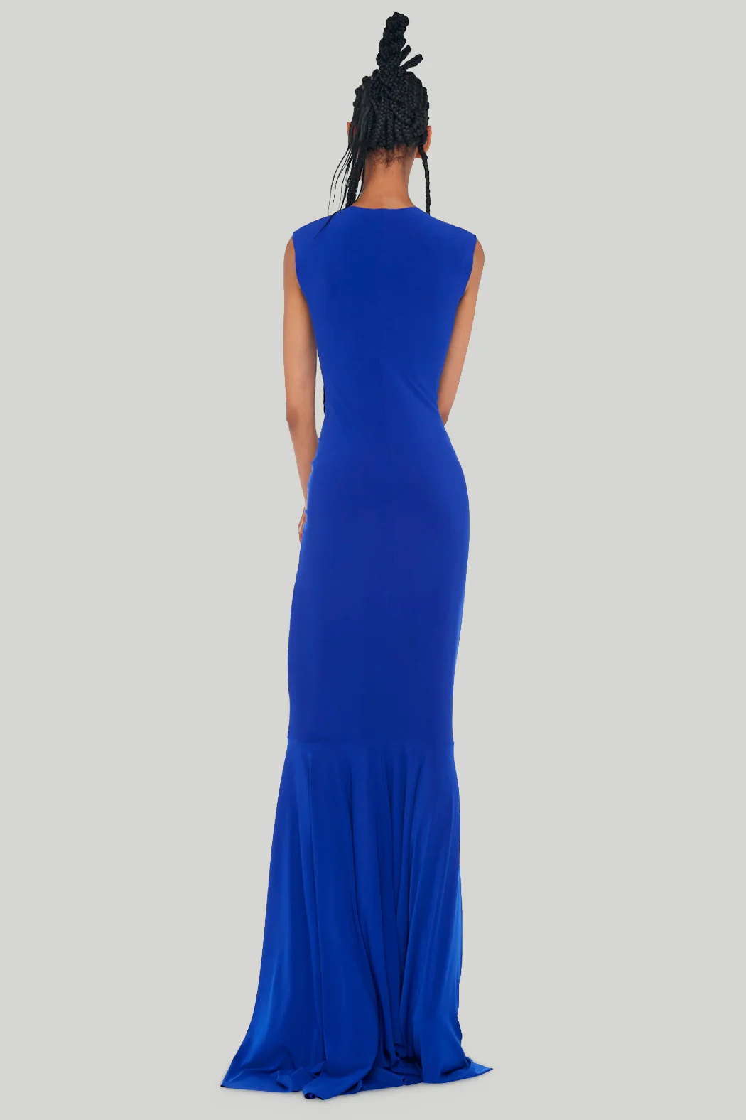 Norma Kamali - Deep V Neck Shirred Fishtail Gown in Electric Blue - Image 7